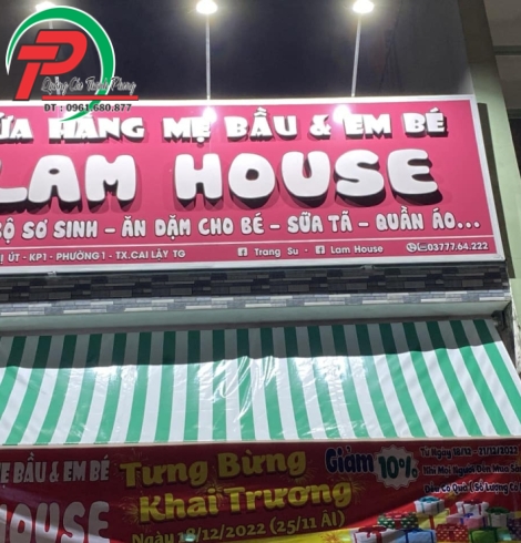 bảng hiệu alu chữ nổi cửa hàng sữa Lam House