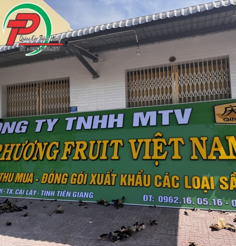 Bảng hiệu Alu Công ty sầu riêng tiền Giang